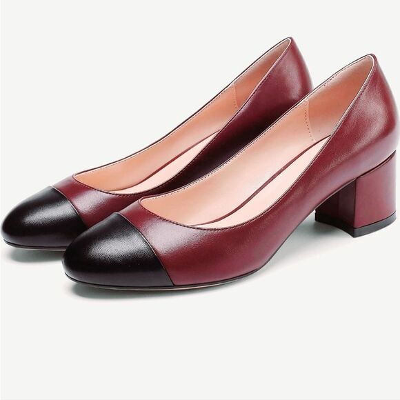 NIB ALLASWISH Women's Mid Heel Pumps Shoes Round Toe Color Blocking - Picture 2 of 9